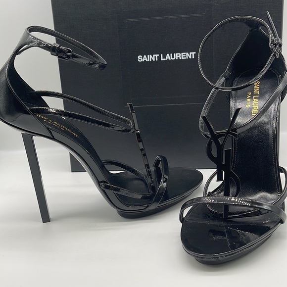 SAINT LAURENT 110MM PATENT LEATHER PLATFORM SANDALS, SIZE 40IT, COLOR NERO/BLACK - Picture 2 of 9